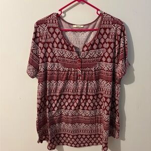 Bebonnie Burgundy and White Patterned Blouse